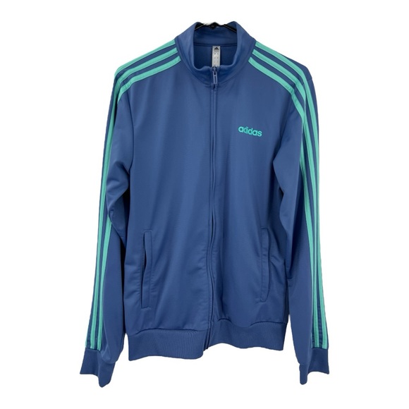 ADIDAS Track Jacket Mens Crew Blue Tricot Full Zip Essentials Warmup SZ S - Picture 1 of 9
